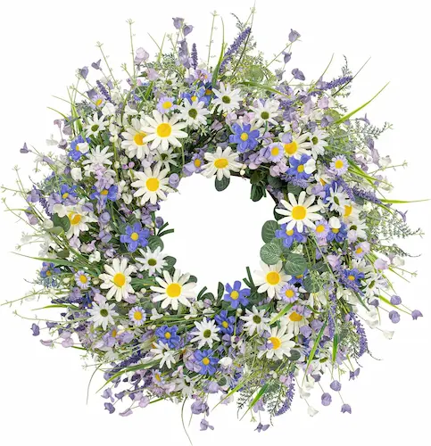 Blue Summer Wreath 22” Lavender Wildflower Front Door Floral Home Decor