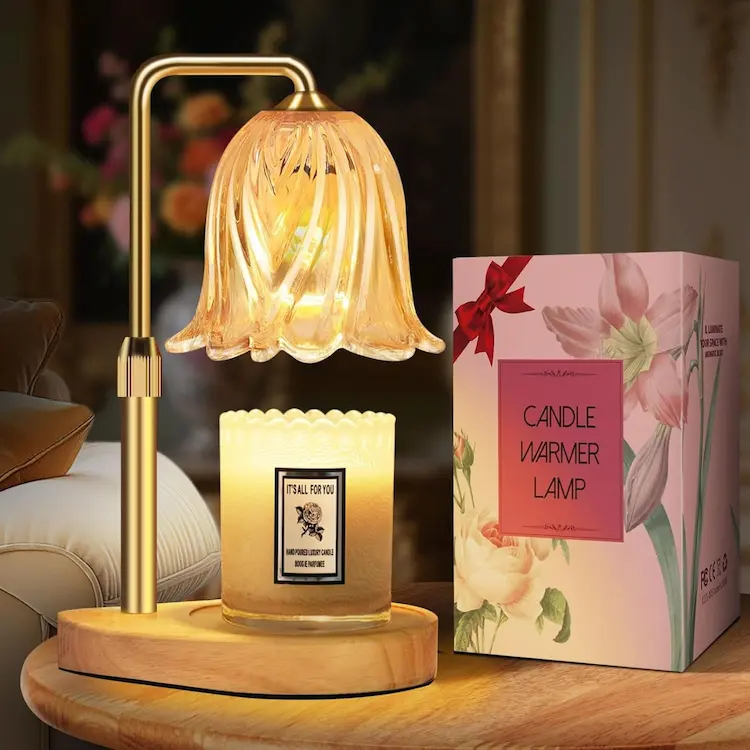 Dimmable Gold Crystal Candle Warmer Lamp with Timer | Luxury Housewarming & Birthday Gift for Women