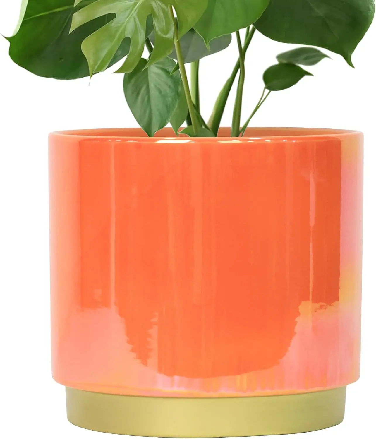 9.6" Rainbow Pearl Ceramic Planter - Gepege Peach Large Indoor Pot with Drainage for Orchids
