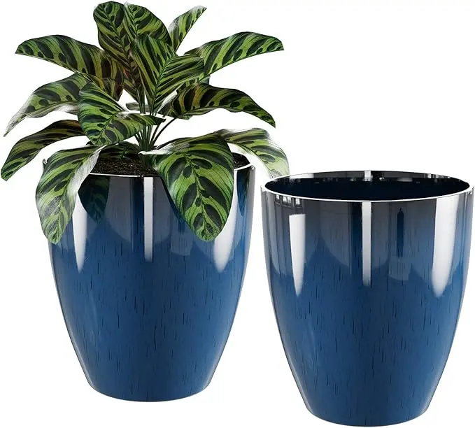 10" Large Plant Pots with Drainage - 2 Pack Sturdy Indoor & Outdoor Planters for Trees & Flowers