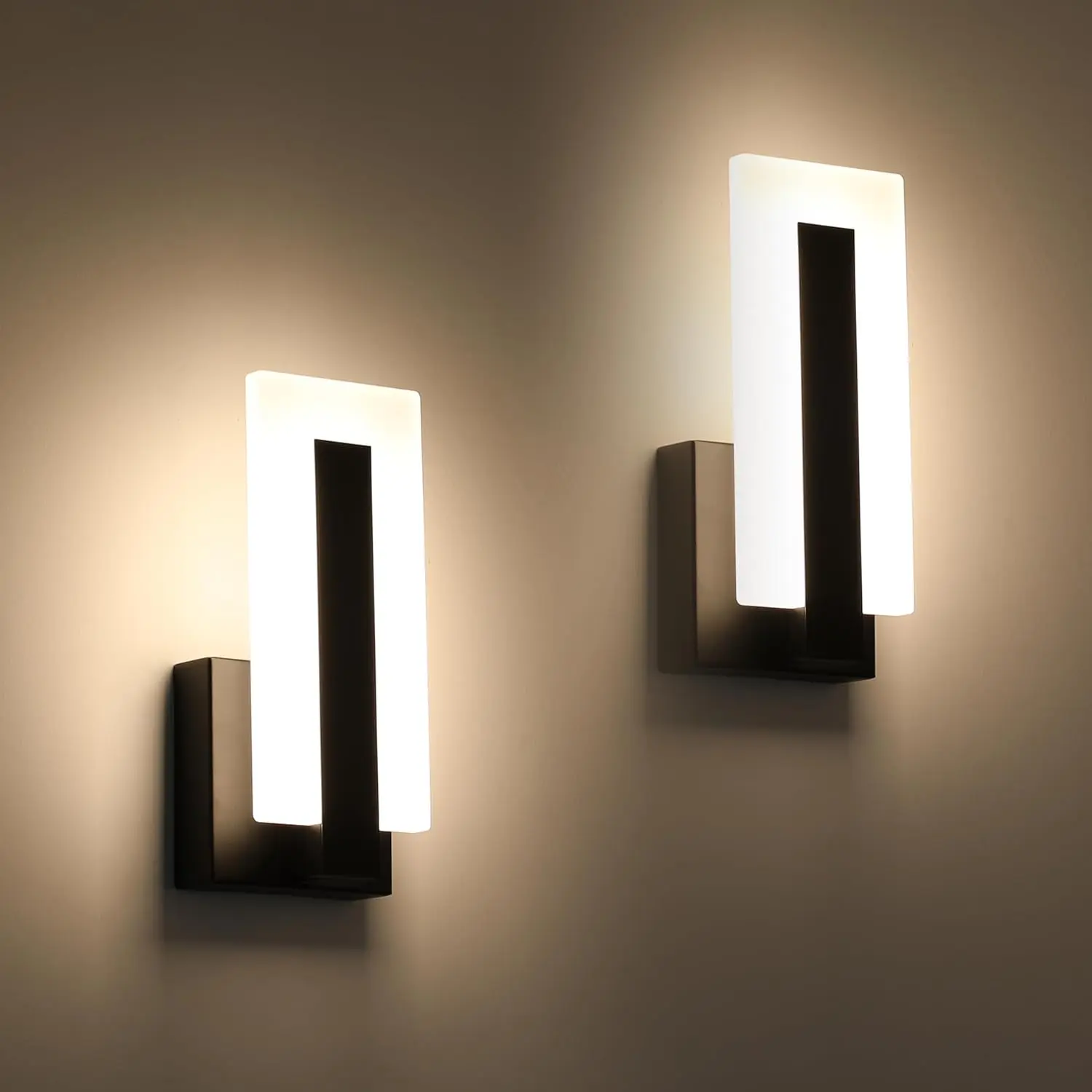 Modern Black LED Wall Sconces Set of 2, Warm White Up Down Lighting for Stylish Interiors