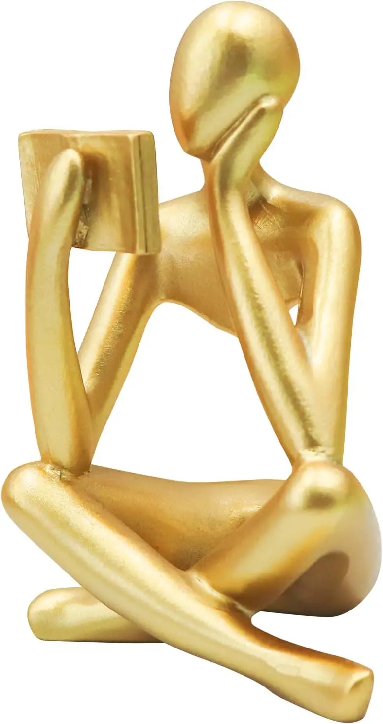 Gold Thinker Woman Statue Modern Abstract Figurine for Home Office Shelf Desk Decor