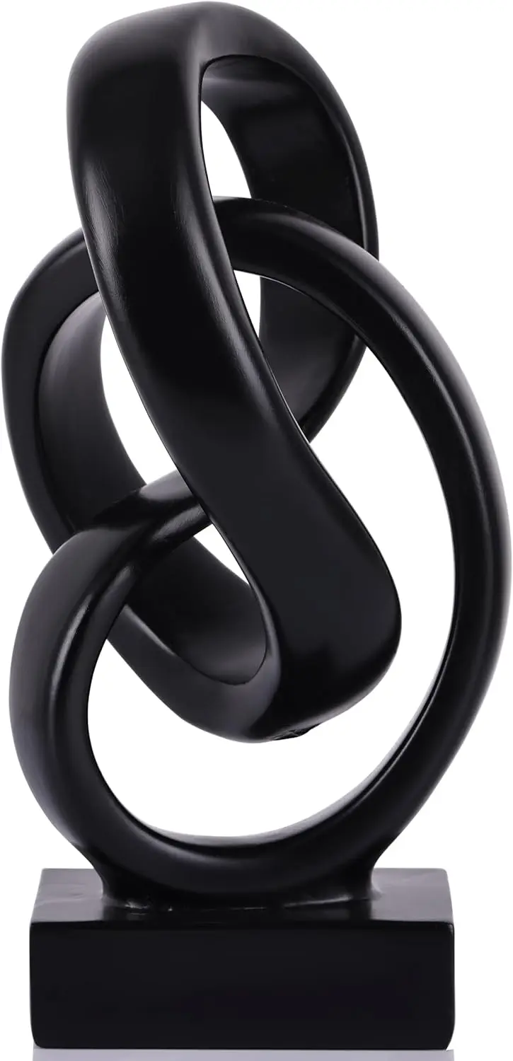 Modern Black Abstract Knot Sculpture Mobius Resin Decor for Home Office Shelf Styling