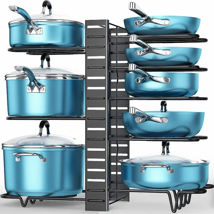 ORDORA 8-Tier Pots and Pans Organizer: Adjustable Cabinet Rack for Kitchen Storage & Organization