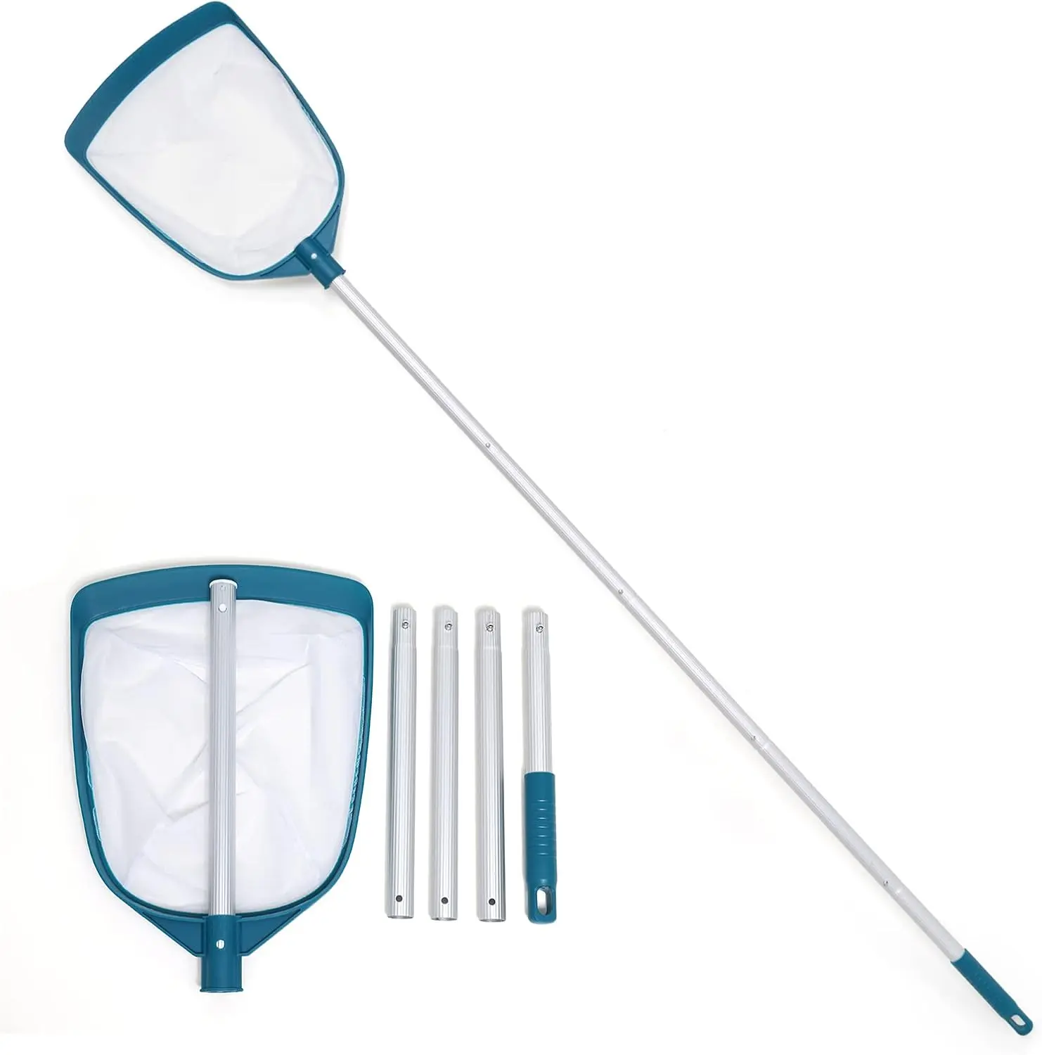 POOLWHALE Pool Skimmer: Pro Mesh Leaf Rake & Adjustable Aluminum Pole