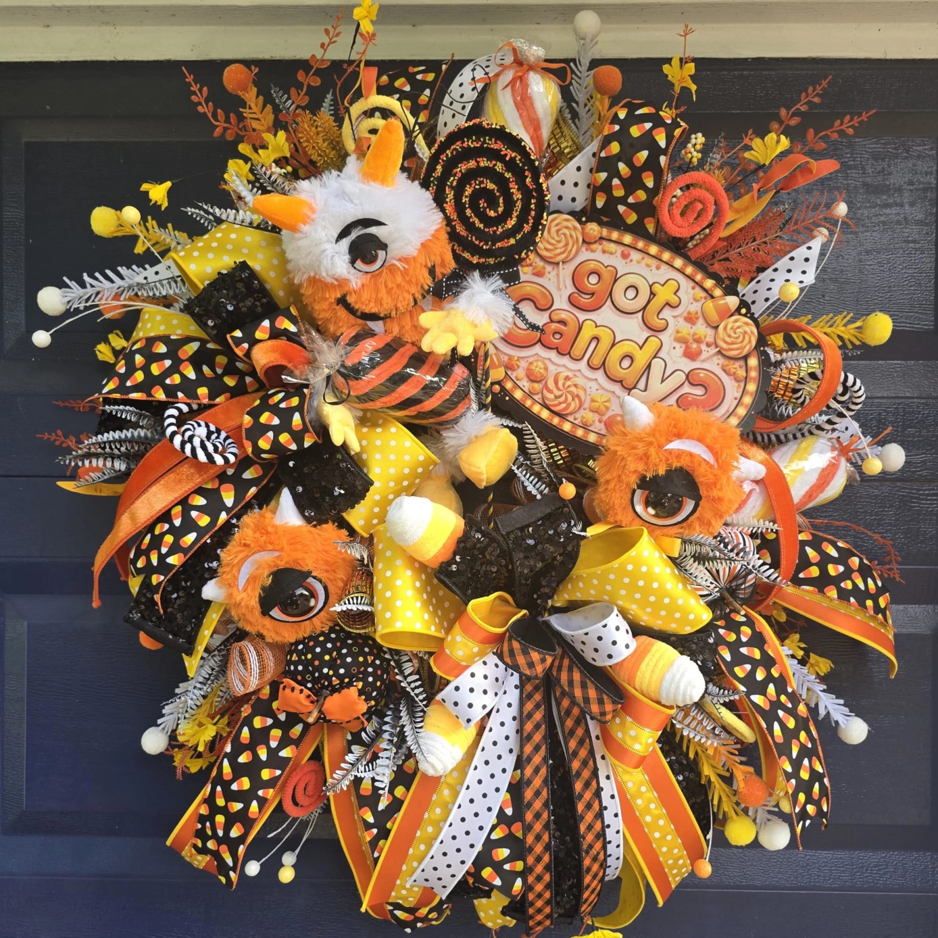 Candy Corn Monster Halloween Wreath