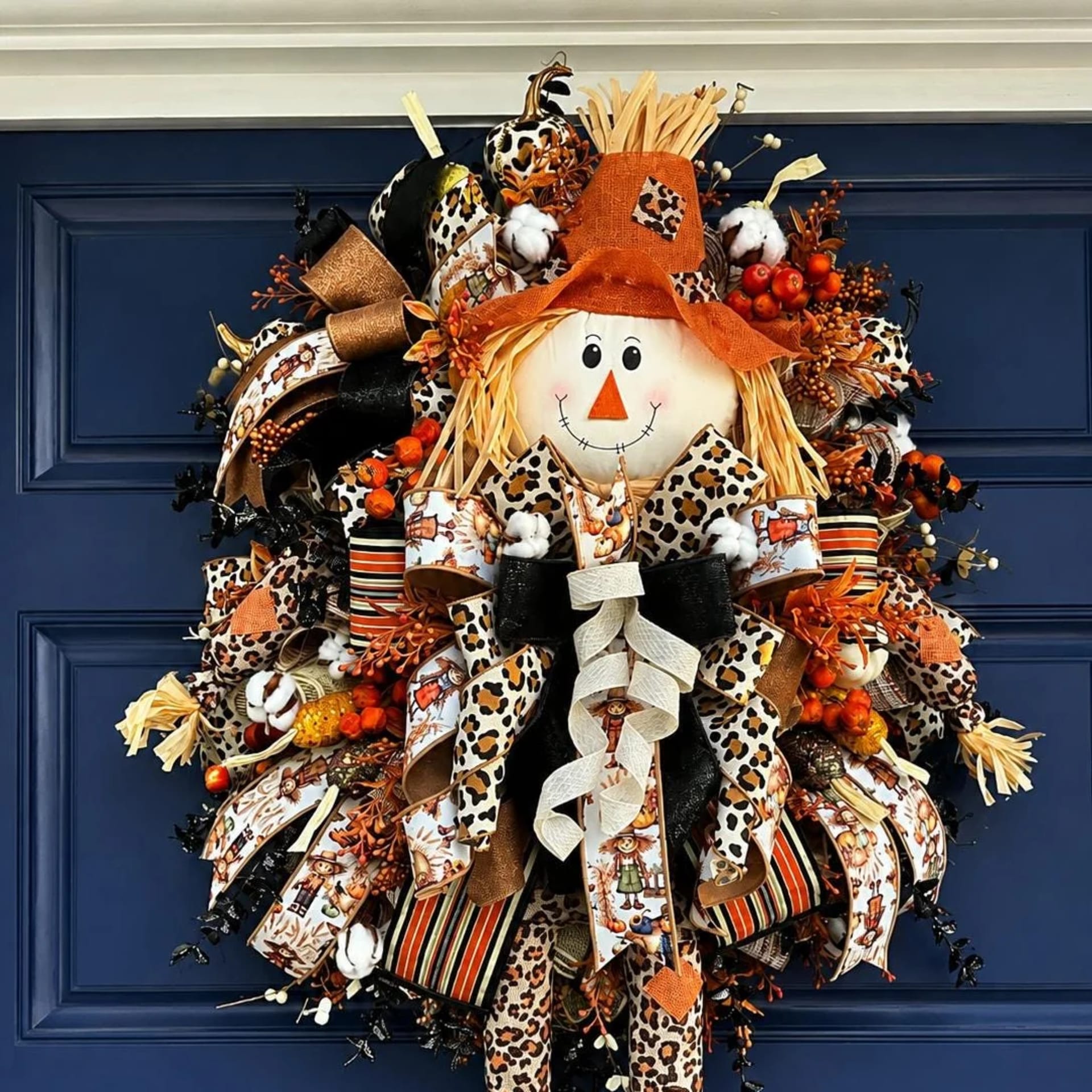 Luxury Leopard Scarecrow Fall Wreath, photograph 2