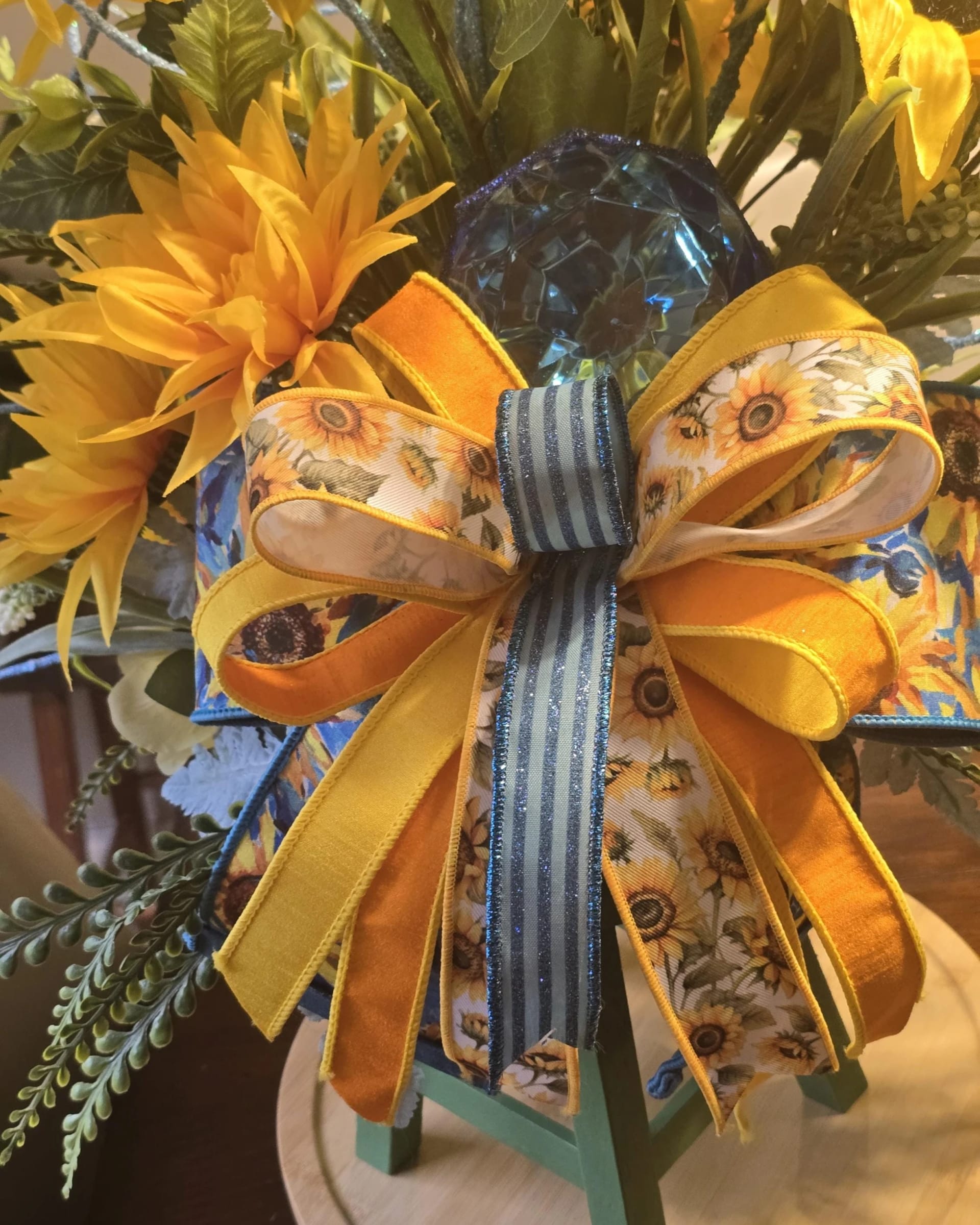Luxury Sunflower Centerpiece with Teal Accents
