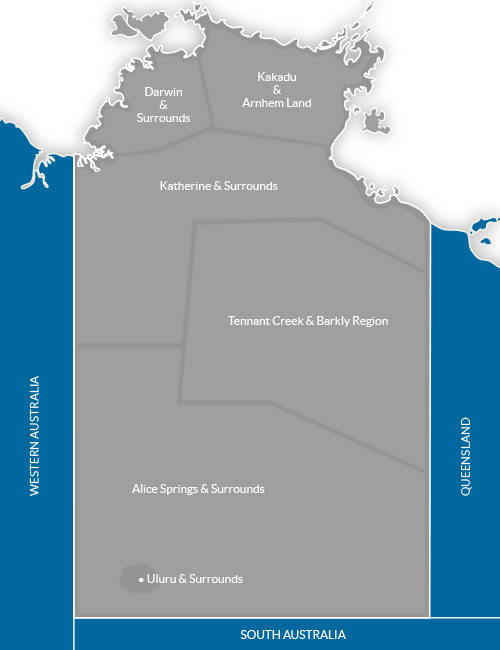 Map of Tourism Regions in Northern Territory, Australia