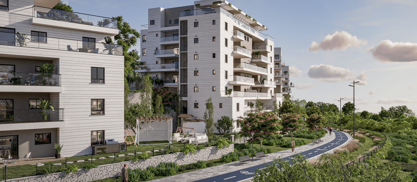 הפסגה הירוקה רכסים – בניינים מדורגים לאורך הטיילת ושביל האופניים