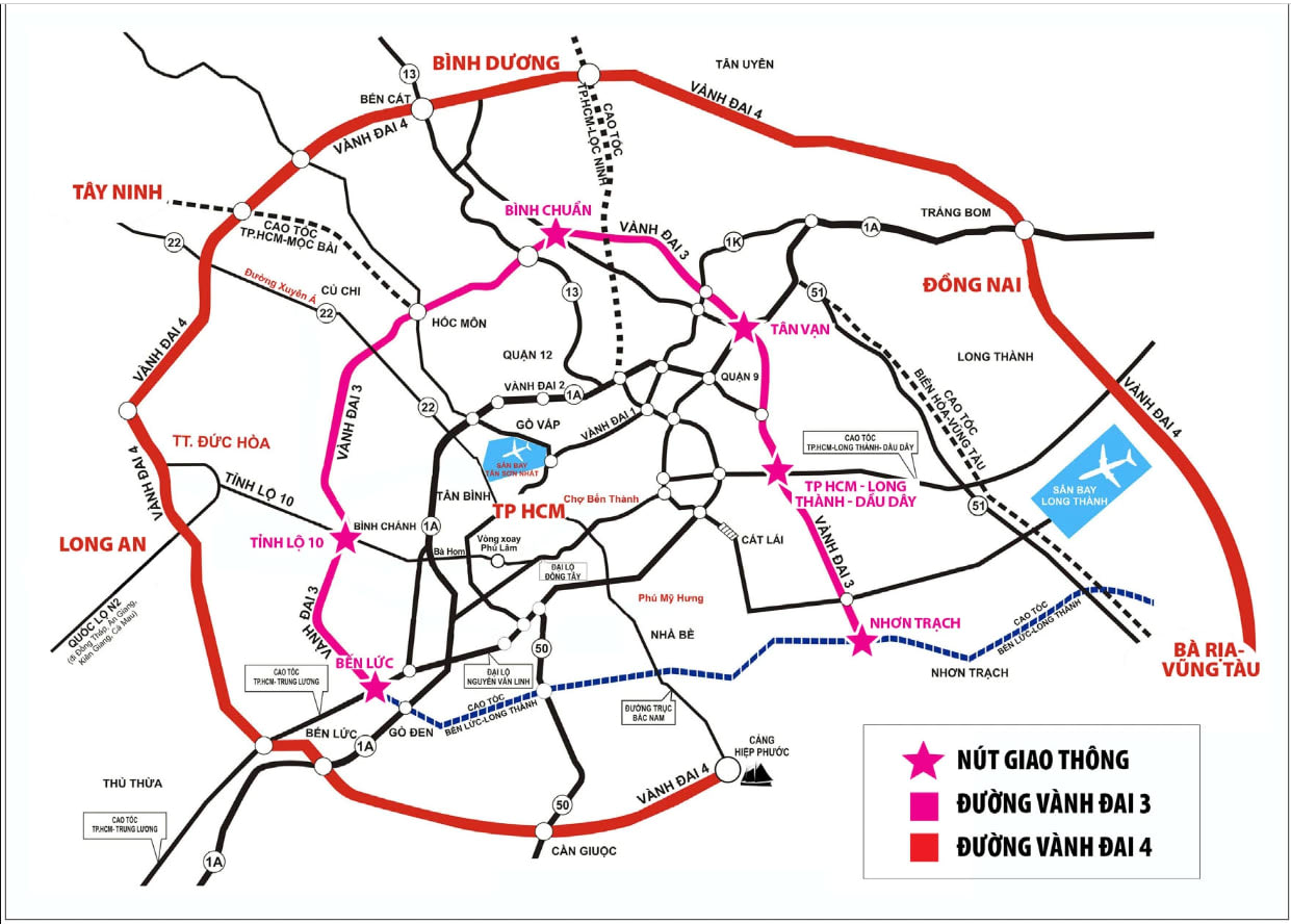Bản đồ vành đai 3 và vành đai 4 thành phố Hồ Chí Minh