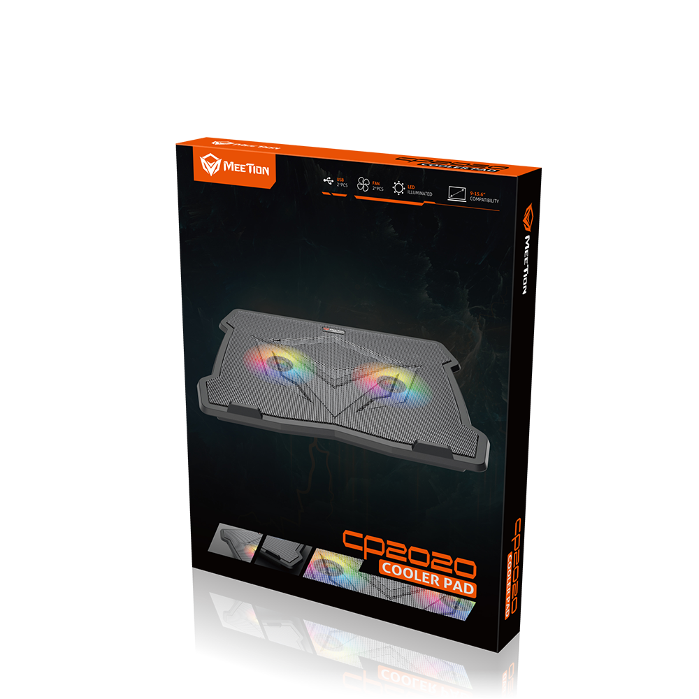MEETION CP2020 Cooler Pad – Quiet Adjustable RGB Gaming Laptop Cooling Pad – With Dual Fans – Up to 14 Inch – 2*USB thumbnail 3