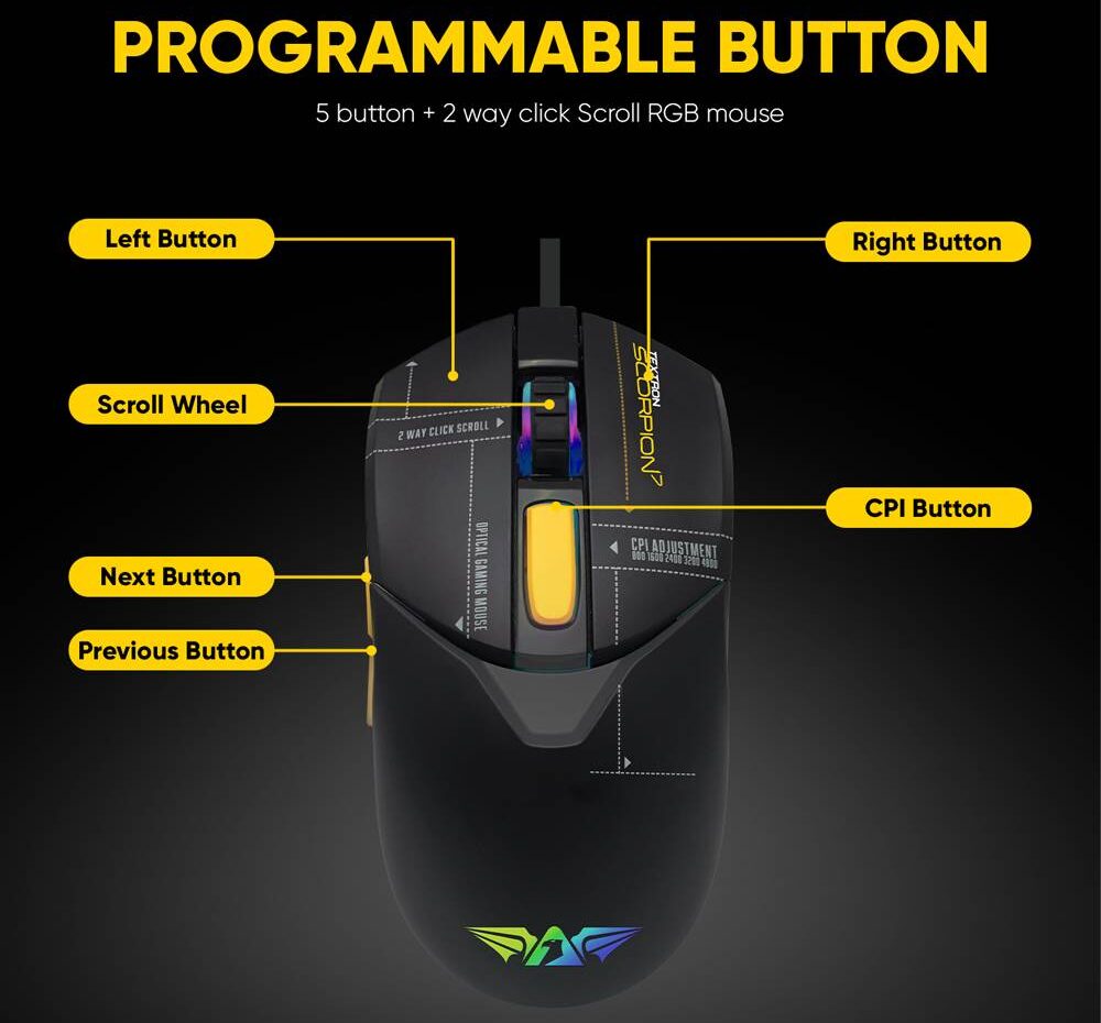 Armaggeddon Textron Scorpion 7 Lite Gaming Mouse – Black thumbnail 3