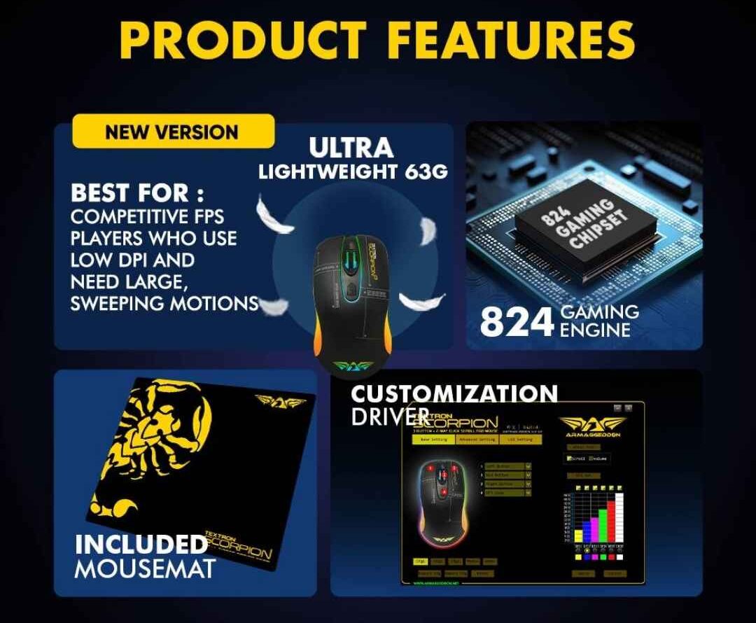 Armaggeddon Textron Scorpion 3 Lite Gaming Mouse – Black thumbnail 3