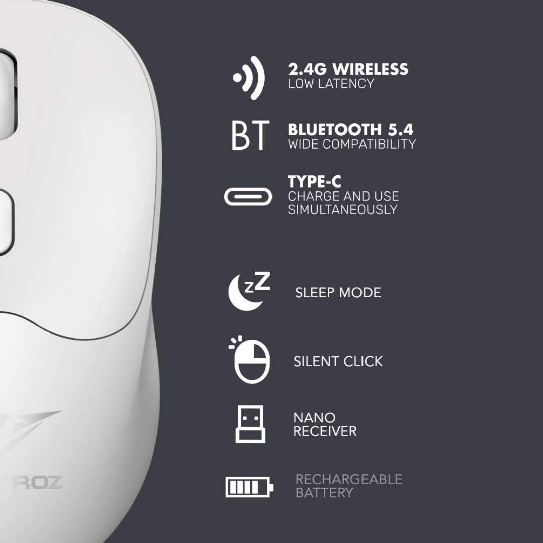 Alcatroz AirMouse DUO 6R Wireless Rechargeable Mouse – Dual Mode Connectivity Bluetooth 5.4 + 2.4GHz Wireless – Silent Switch thumbnail 3