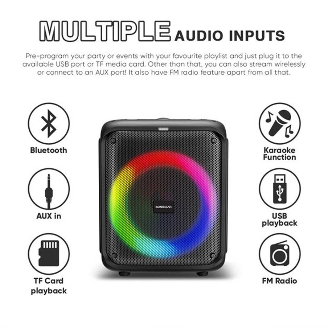 SonicGear AudioX Pro 600 HD Speaker – 90W Portable Karaoke Bluetooth Speaker with 8″ Woofer, Phone Docking & FREE Wireless Mic thumbnail 2