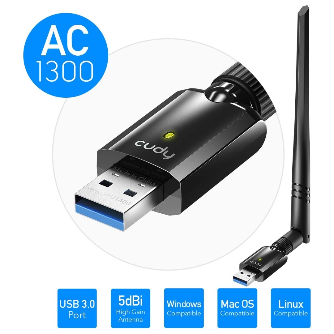 Cudy WU1400 AC1300Mbps USB 3.0 Dual Band WiFi Adapter thumbnail 2