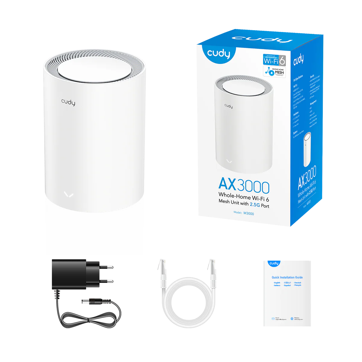Cudy M3000 AX3000 Wi-Fi 6 Mesh Solution, 5 internal antennas, MU-MIMO, DDNS, Wireguard, OpenVPN, Connects upto 256 Devices thumbnail 3