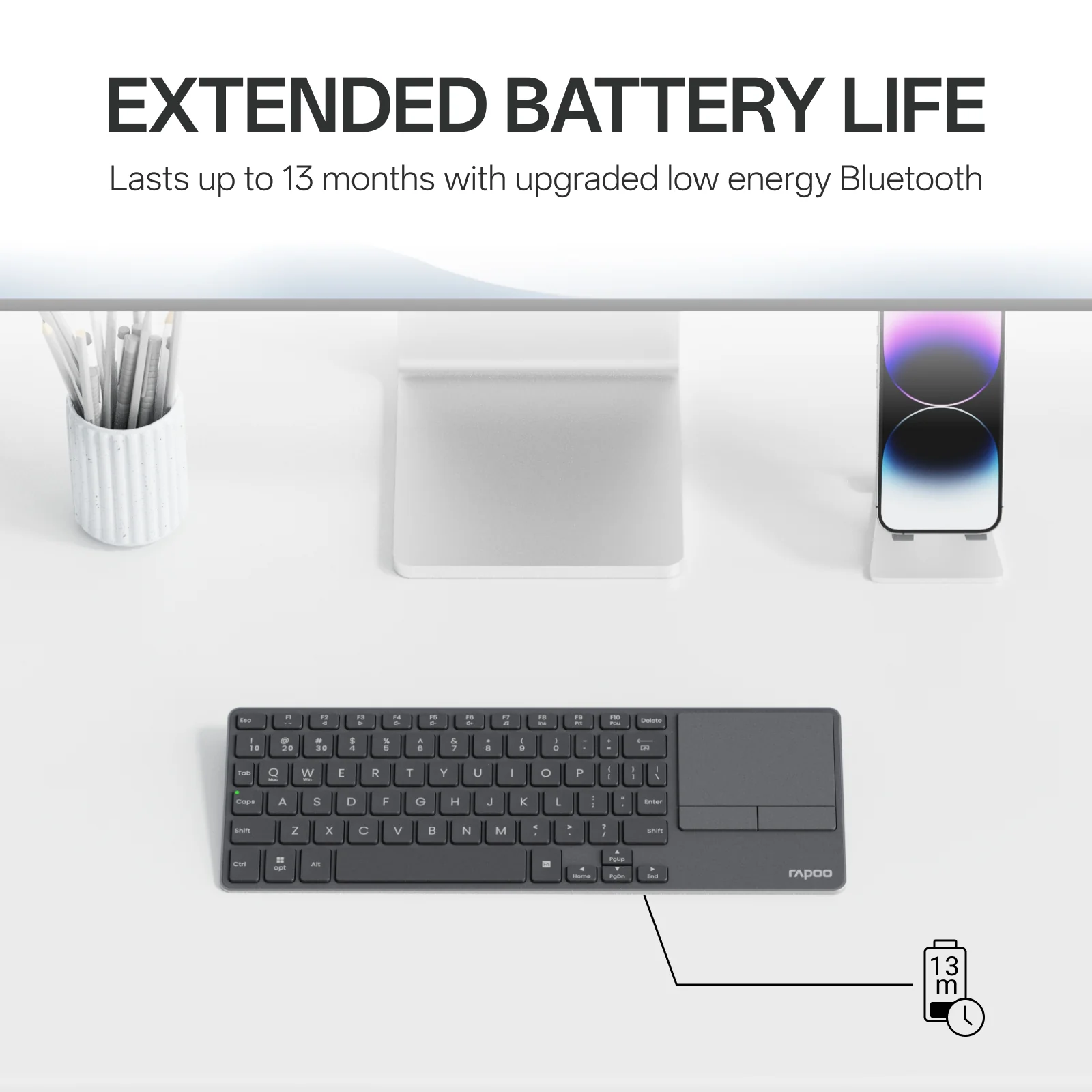 Rapoo E900T Portable Mini Wireless Keyboard with Touchpad thumbnail 3