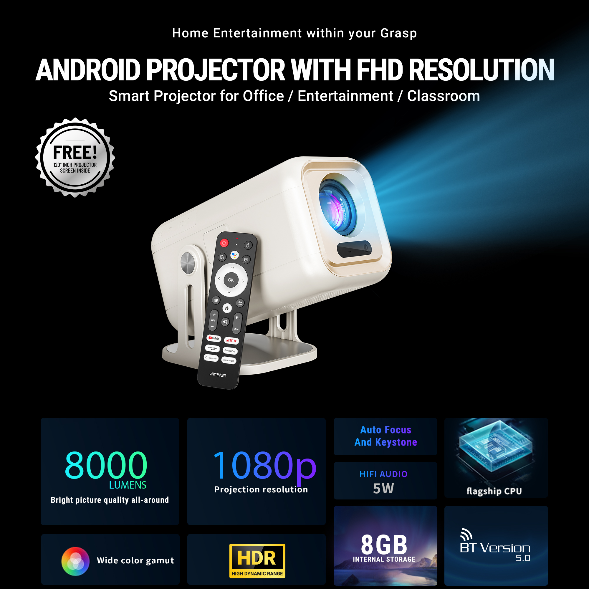 Ant Esports View690 AF 8000 Lumens FHD Andriod Smart Projector thumbnail 2