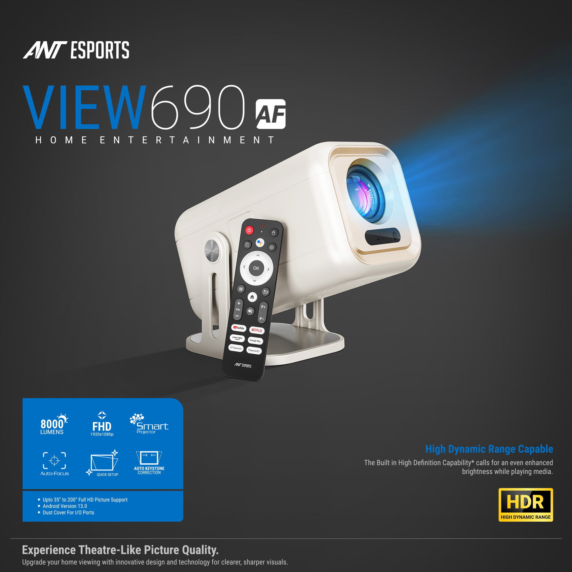 Ant Esports View690 AF 8000 Lumens FHD Andriod Smart Projector thumbnail 3