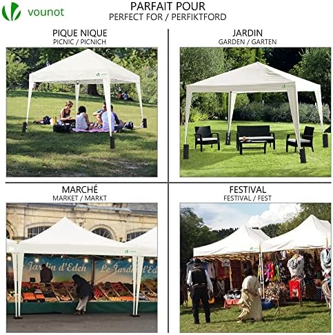 VOUNOT® Tonnelle de Jardin 3x3m Pliable Tente Pliante de Jardin Rapide à Installer Auvent Pliable pour Camping Festival Plage Jardins Inclus Sac de Transport et Sac de Sable Blanc - Image 2