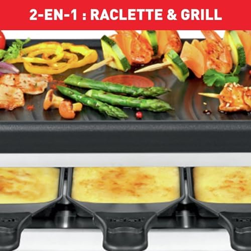 Tefal Appareil à raclette et grill, Revêtement antiadhésif, Fonction Thermo-Spot, 10 coupelles, Gourmet 10 Inox&Design RE458812, Noir - Image 3