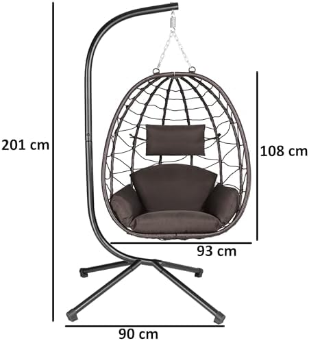 HinHocker Fauteuil hamac avec châssis | Marron | Hamac Suspendu pour l’intérieur et l’extérieur | Coussin et Rembourrage d'assise de siège Inclus | Fauteuil Oeuf Suspendu pour terrasse - Image 4