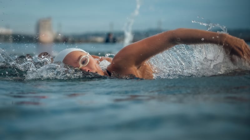 Open water swimmer Durban harbour KwaZulu-Natal South Africa — Kevin Rom PROFarazzi Media