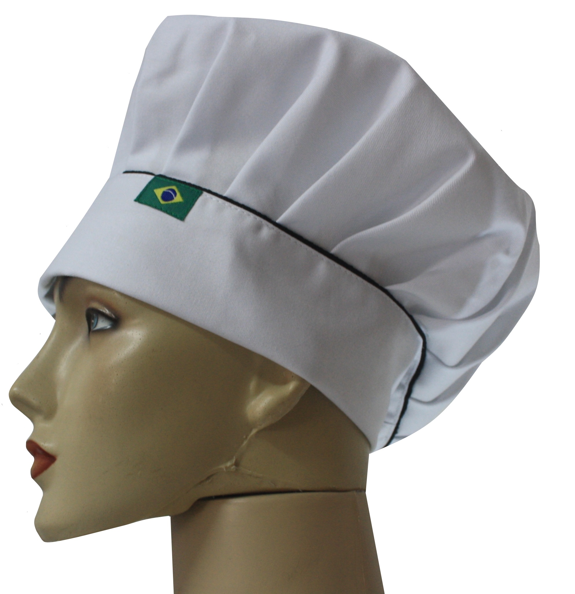 Chapéu mestre cuca brim branco friso preto CH04