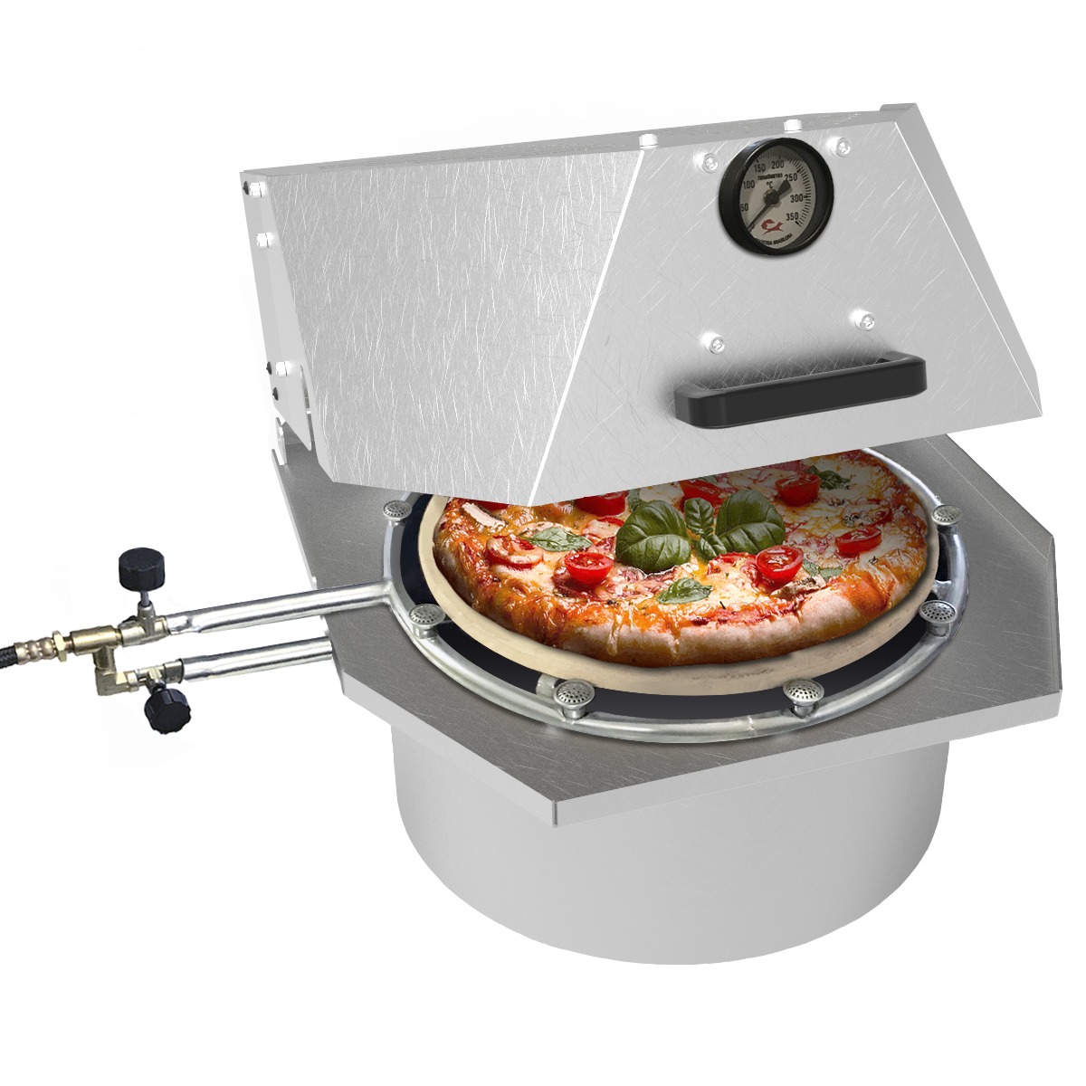 Forno de pizza compacto à gás FC35 queimador lateral e central cinza Saro