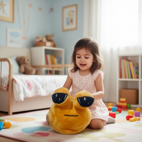 Soft Mustard Yellow Mood Toy – Large Eyes Edition