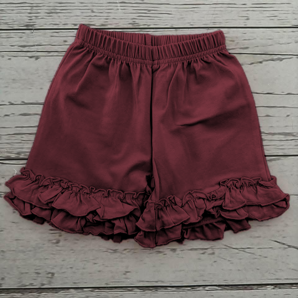Girls Ruffle Shorts - Maroon