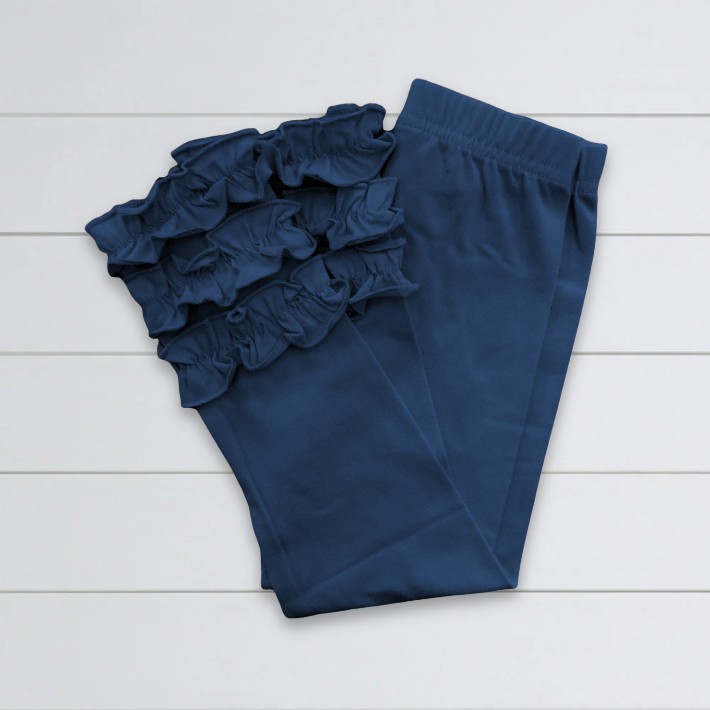 Girls Ruffle Leggings - Navy