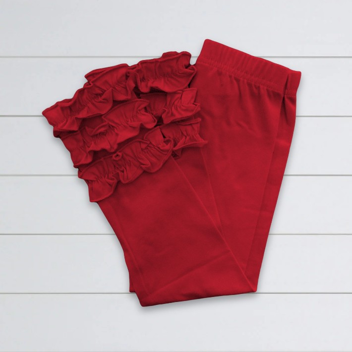 Girls Ruffle Leggings - Red