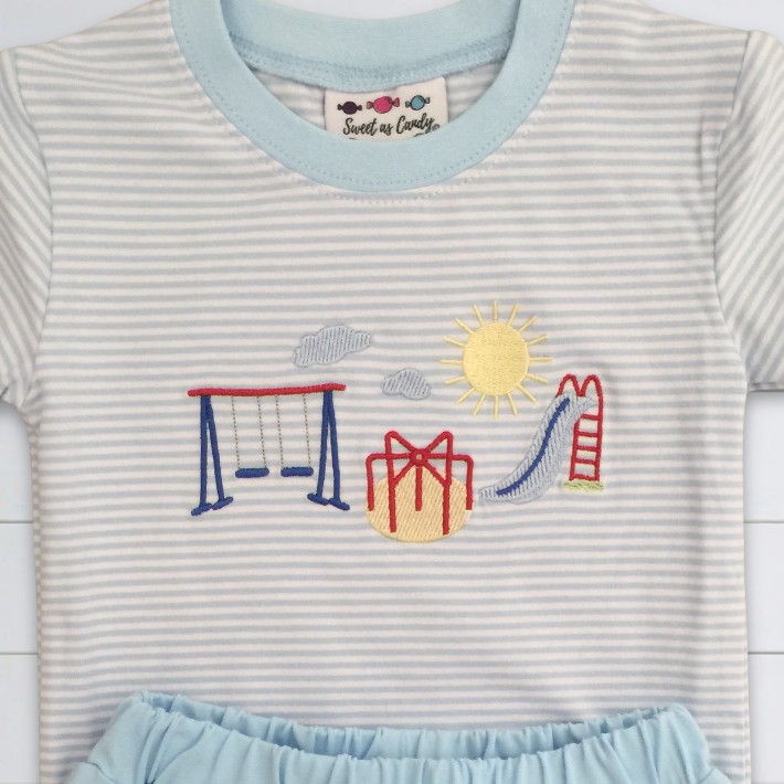 Sweet as Candy boys blue and white stripe playground knit shirt