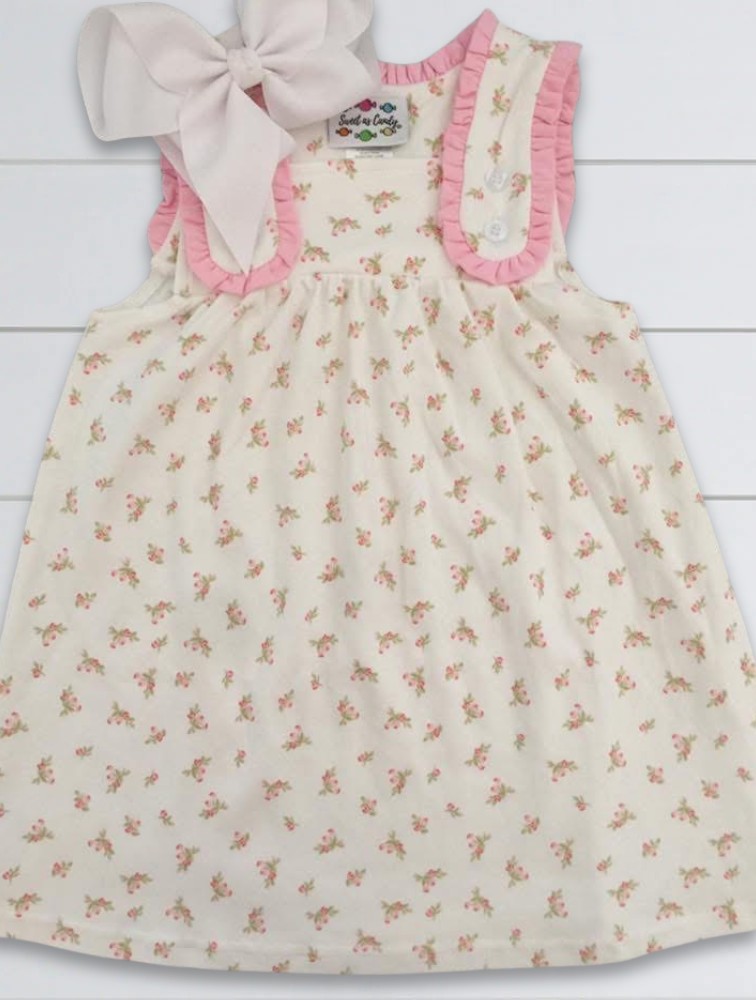 Girls Cross Strap Dress - Pink Rosebud