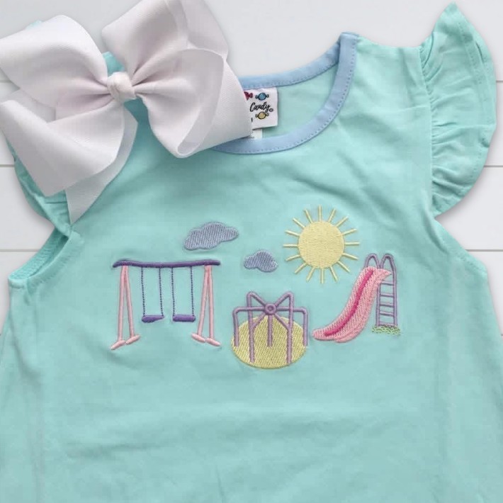 Sweet as Candy girls blue playground knit shorts set