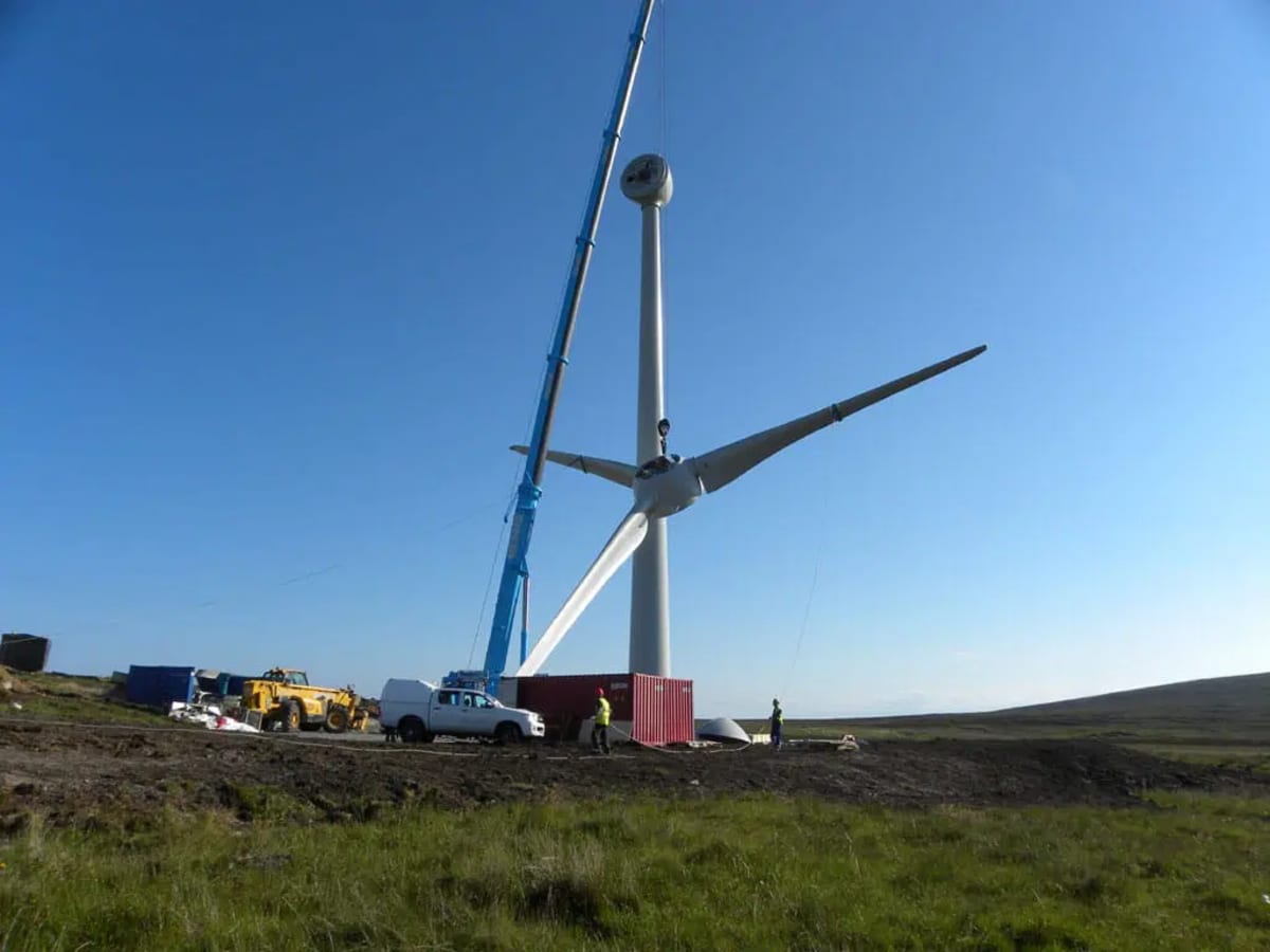 Installing a wind turbine.