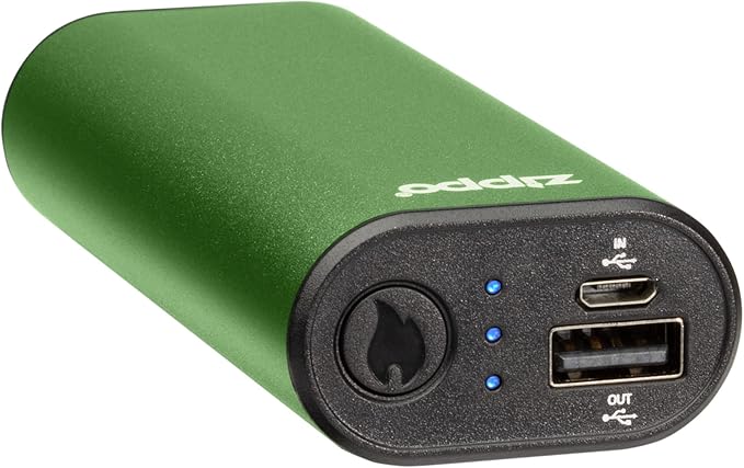 Zippo Green HeatBank 6 - powerbank, scaldamani ricaricabile, 6 ore di autonomia, 3 impostazioni, uso interno ed esterno, batteria e indicatore di calore, taglia unica