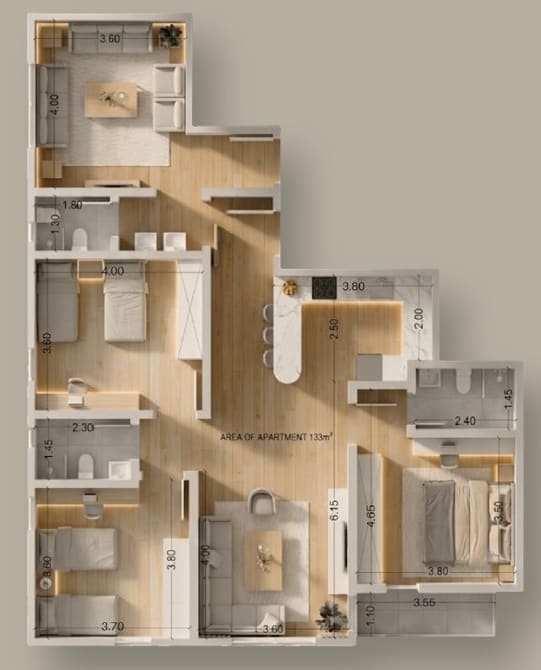 Type B2 (133 m²) – Building B
