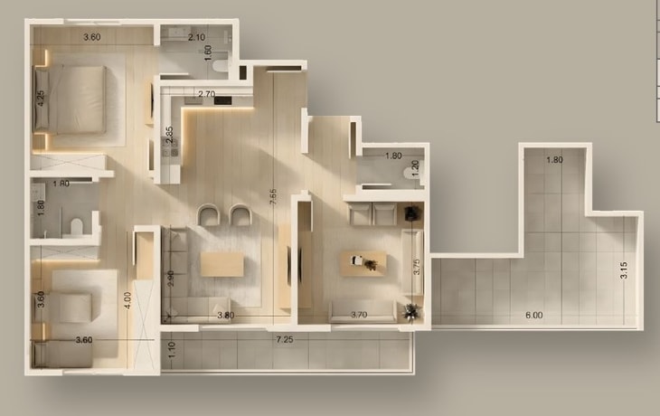Penthouse B3 (126 m²) – Building B