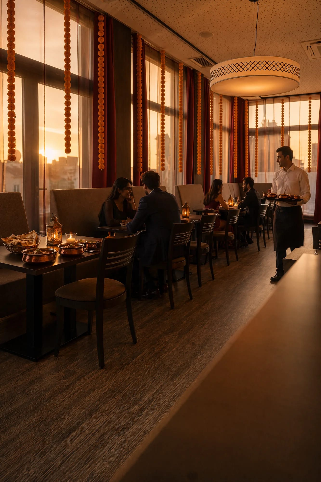 After: A quiet midday turns into a full dinner service at golden hour.