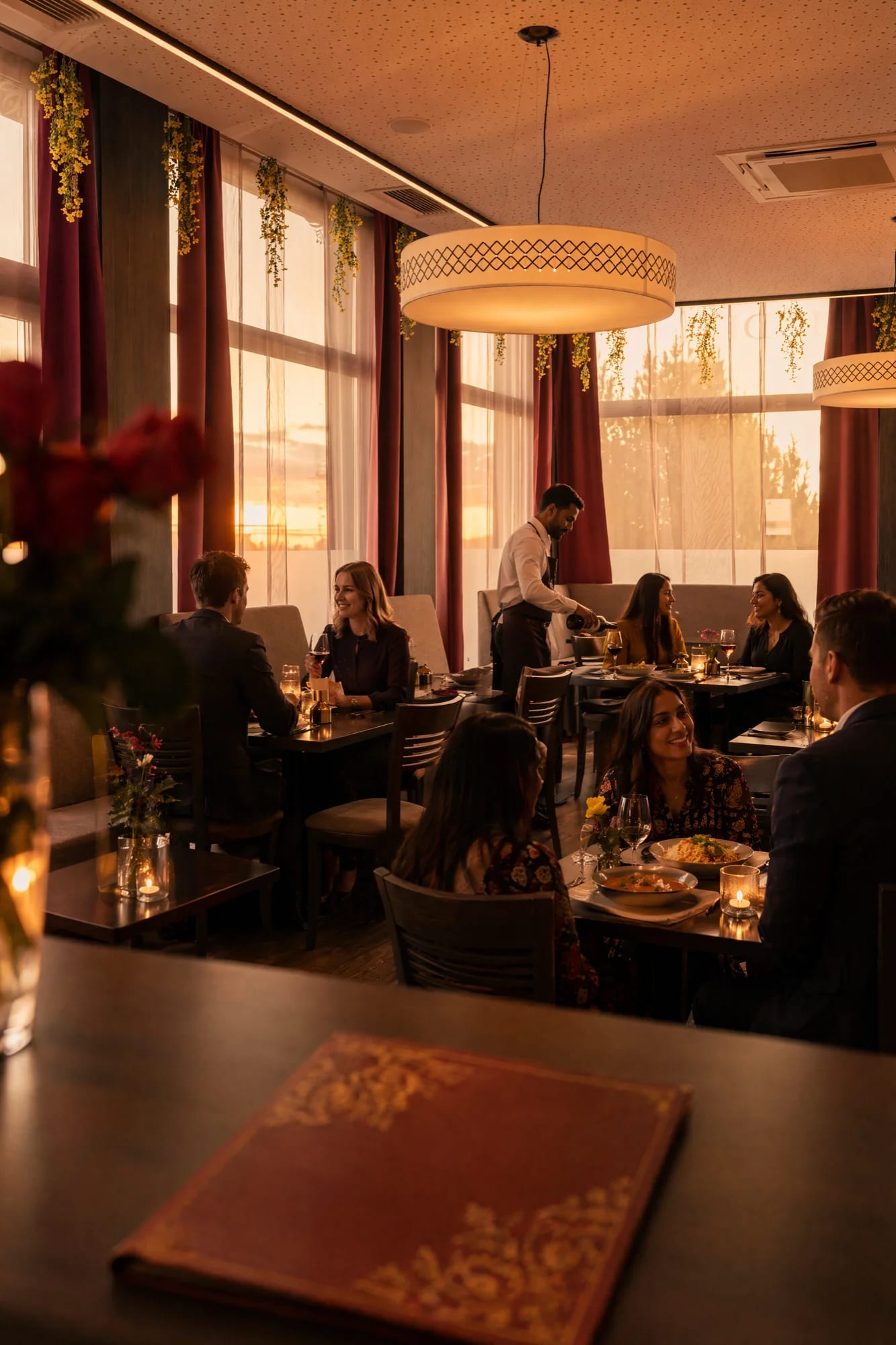 After: An empty table becomes an evening of conversation and warm candlelight.