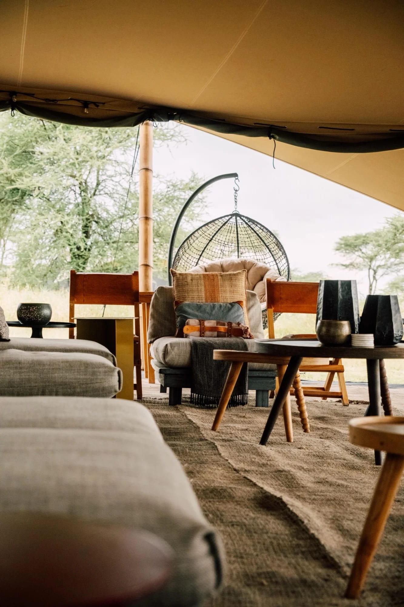 Before: A still lounge tent becomes a quiet retreat between game drives.