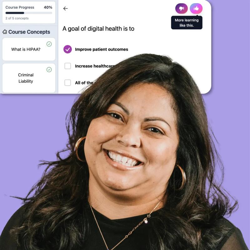 A user completing a HIPAA training course