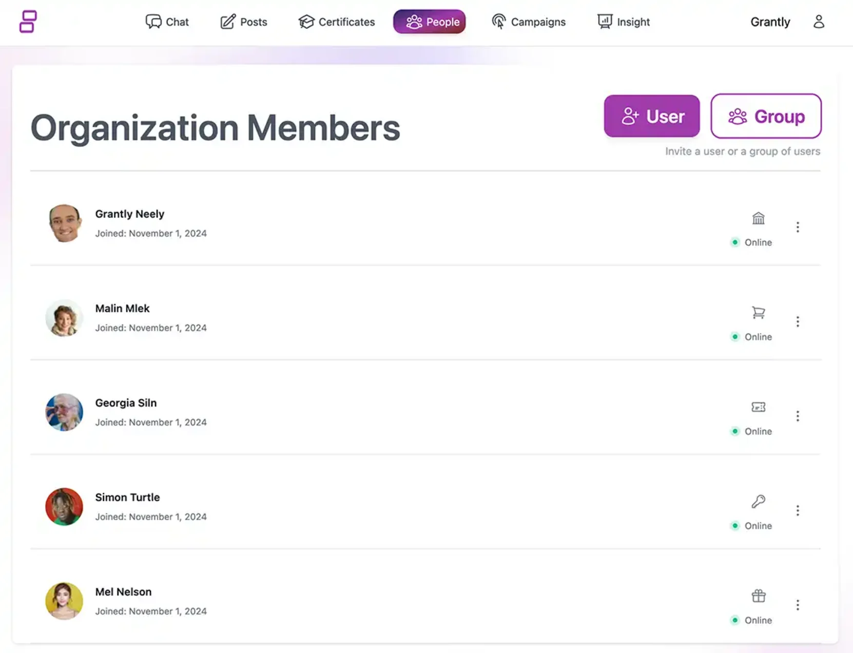 Product image of KnowQo user management interface.