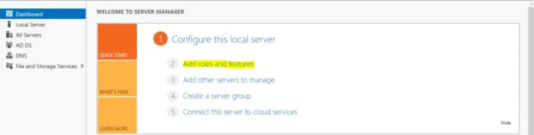 Server Manager Add Roles and Features ekranı