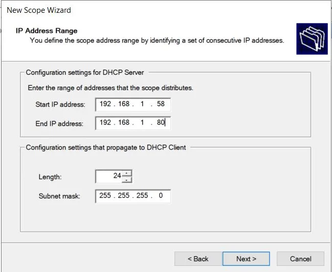 DHCP Server IP Address Range