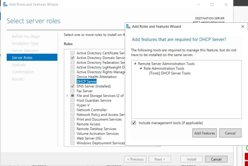 Role-based installation adımı ekran görüntüsü